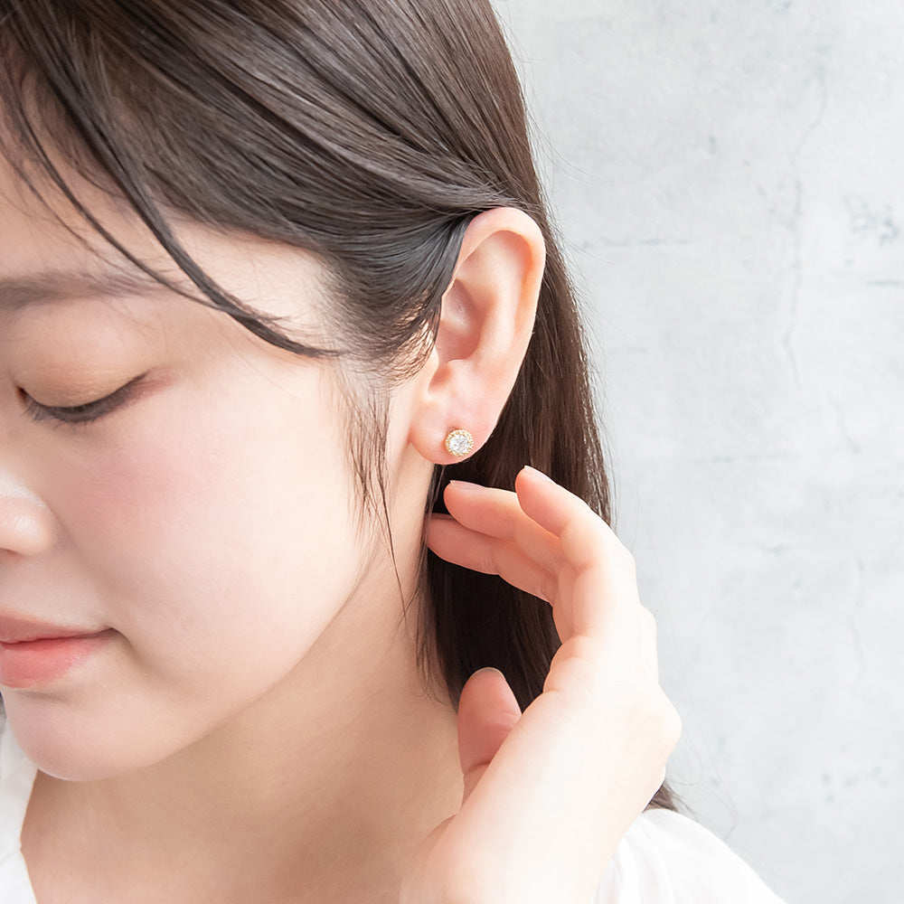 CZ Granulated Bezel Studs