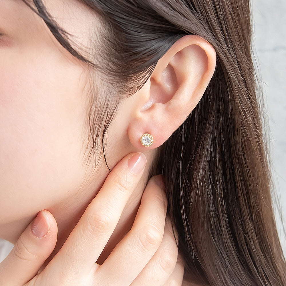 CZ Granulated Bezel Studs