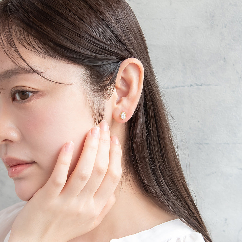 CZ Textured Bezel Pear Studs