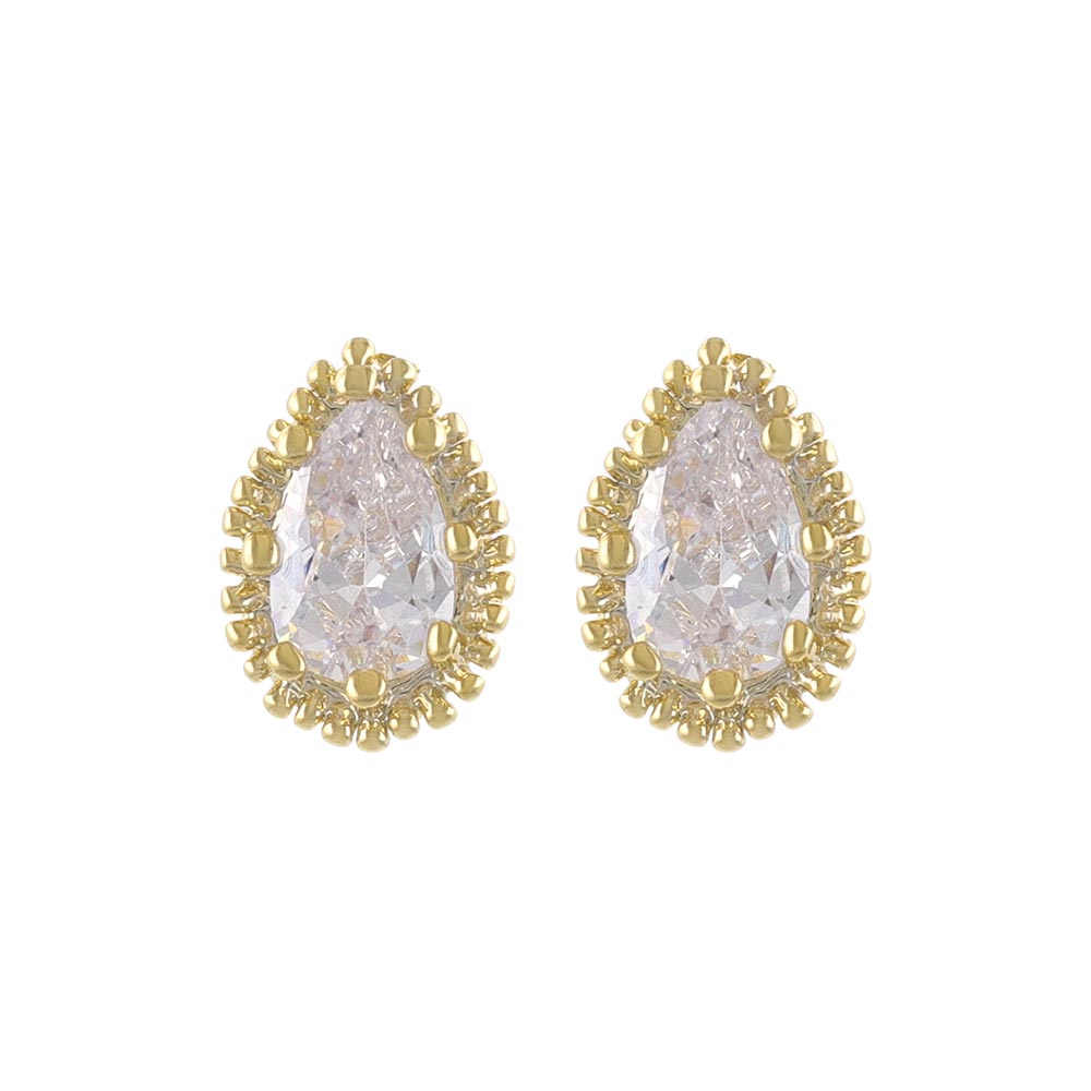 CZ Textured Bezel Pear Studs