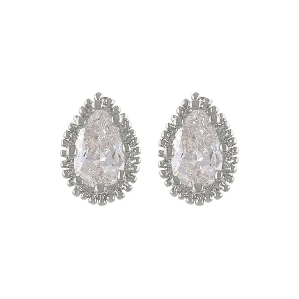 CZ Textured Bezel Pear Studs