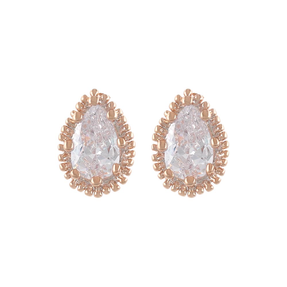 CZ Textured Bezel Pear Studs