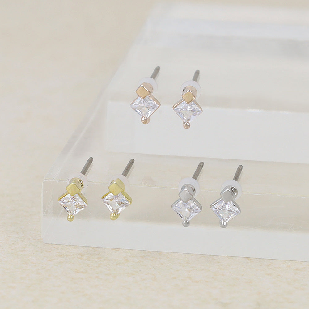 Square CZ Titanium Stud Earrings