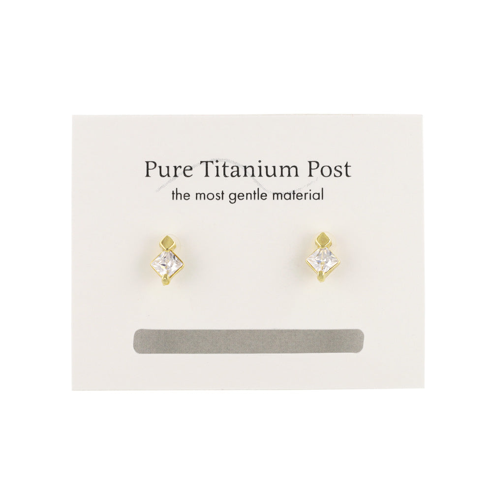 Square CZ Titanium Stud Earrings