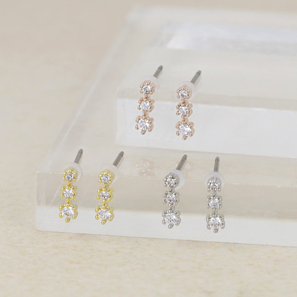 Triple CZ Titanium Stud Earrings