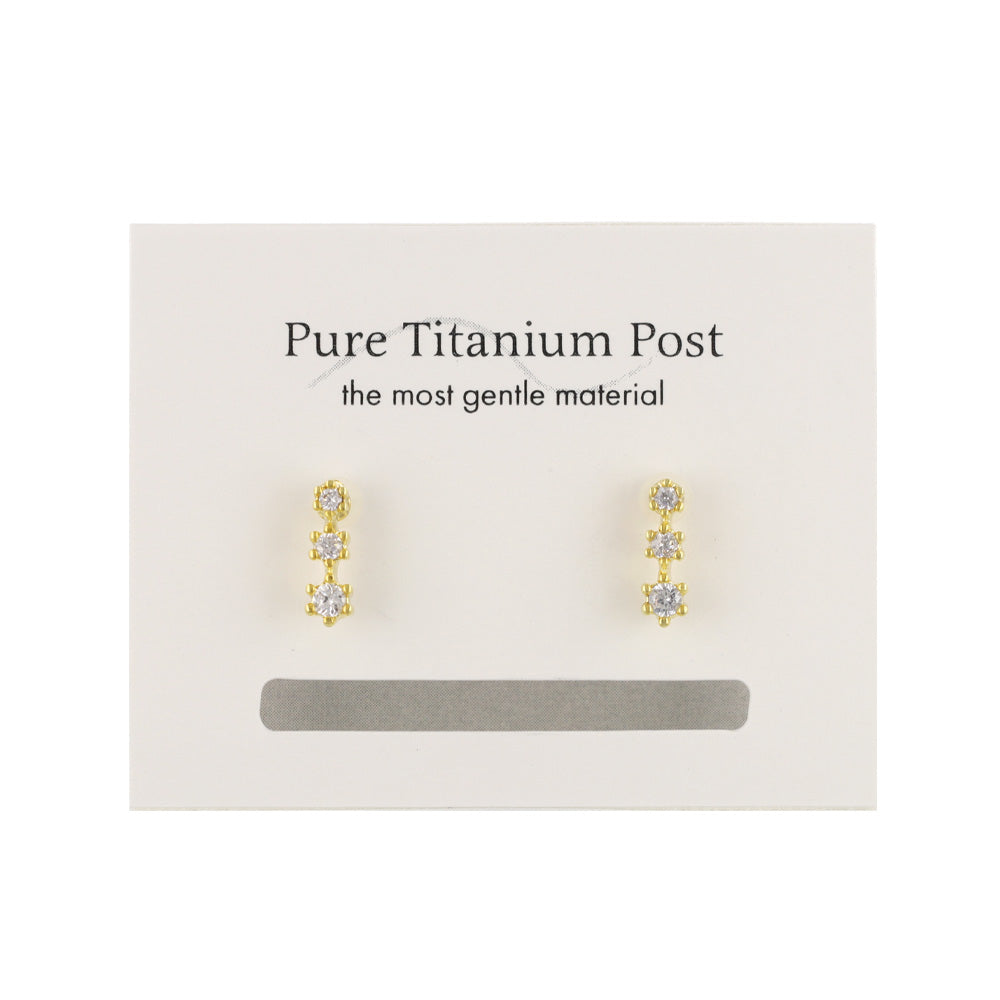 Triple CZ Titanium Stud Earrings