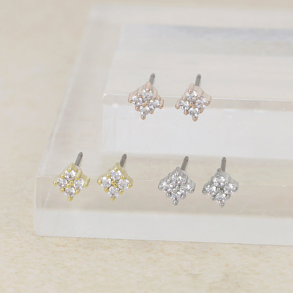 Square CZ Titanium Stud Earrings