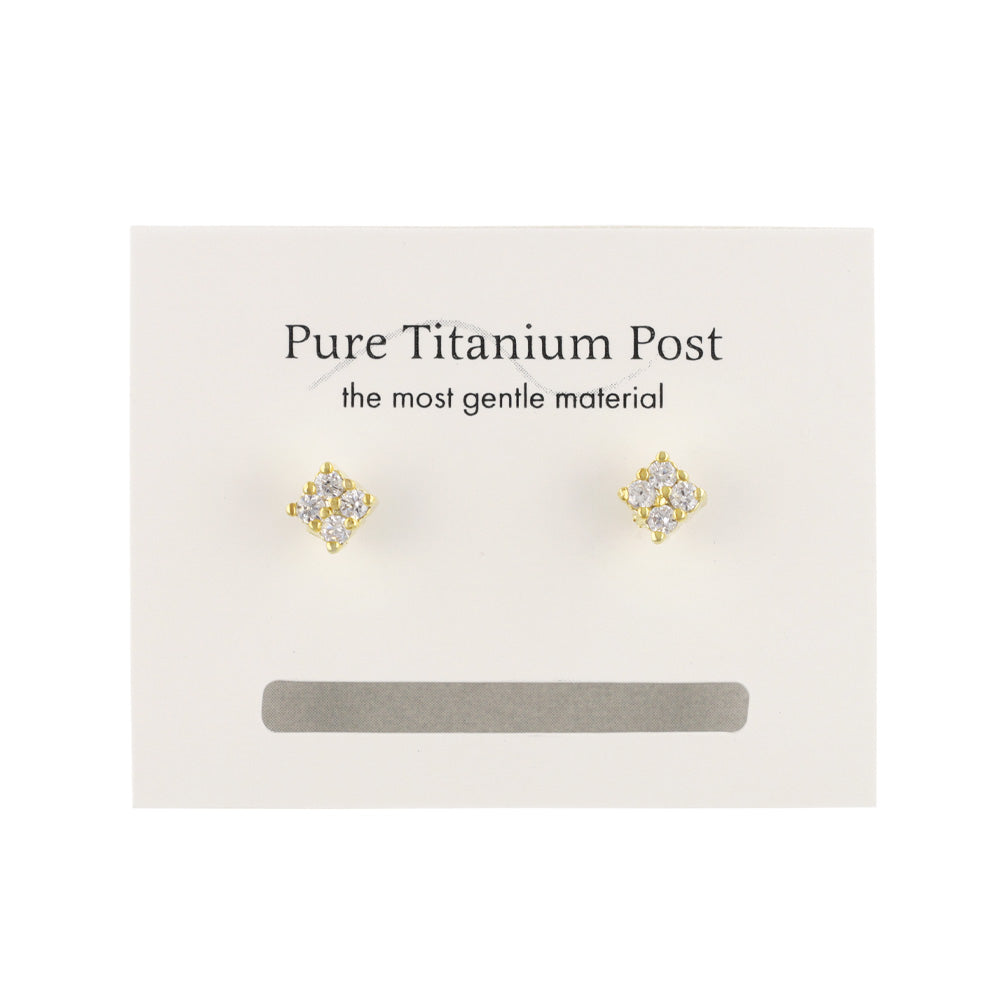 Square CZ Titanium Stud Earrings
