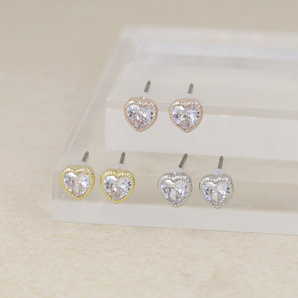 Heart CZ Titanium Stud Earrings