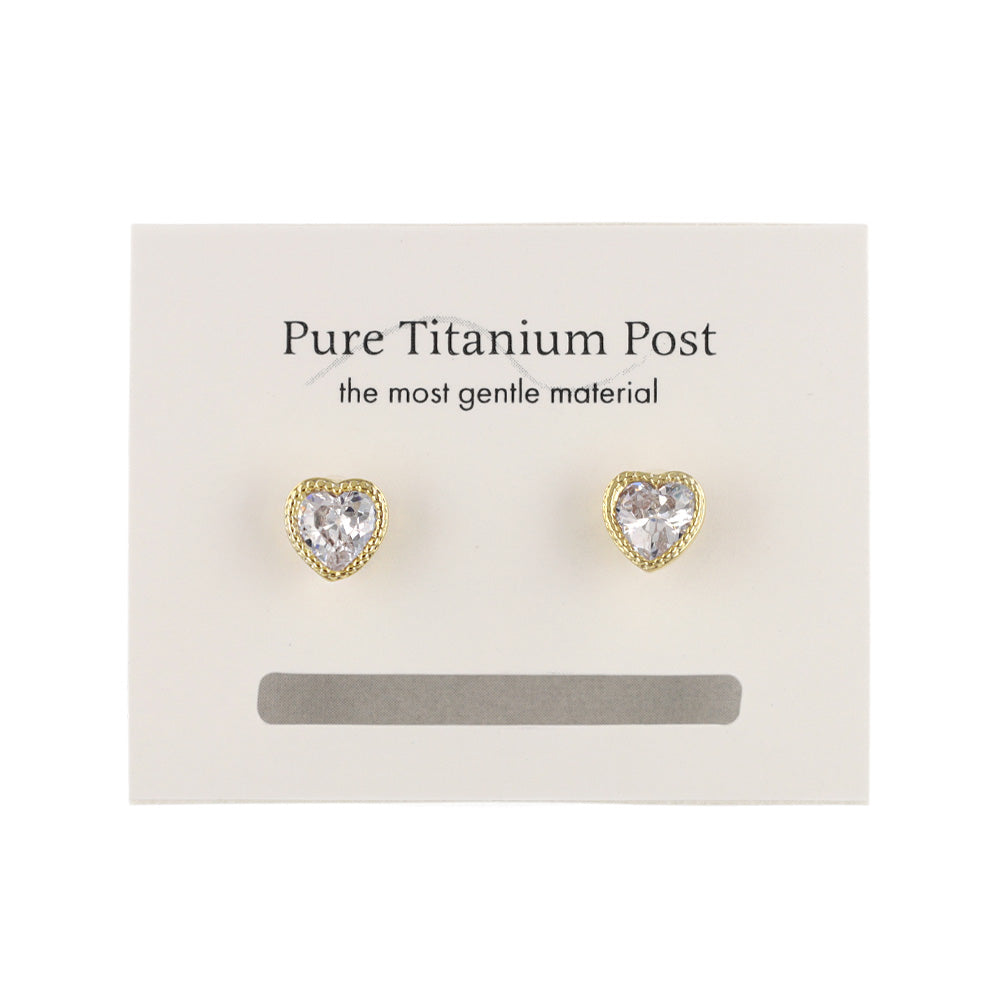 Heart CZ Titanium Stud Earrings