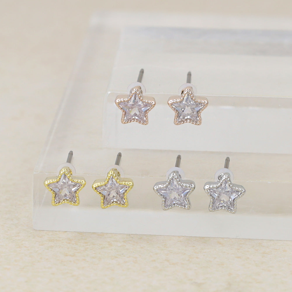 Star CZ Titanium Stud Earrings