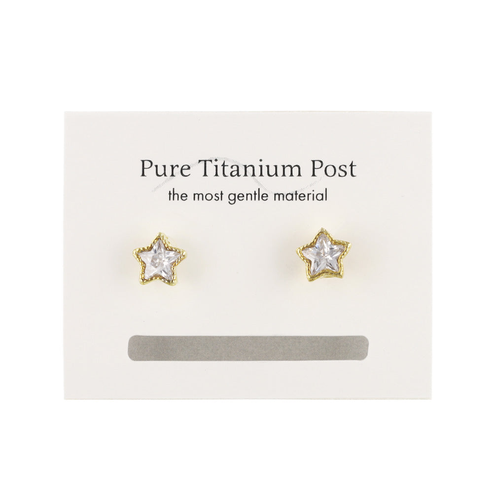 Star CZ Titanium Stud Earrings