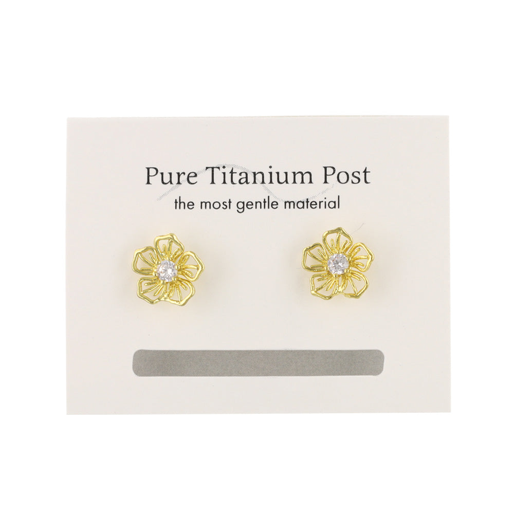 Flower CZ Titanium Stud Earrings