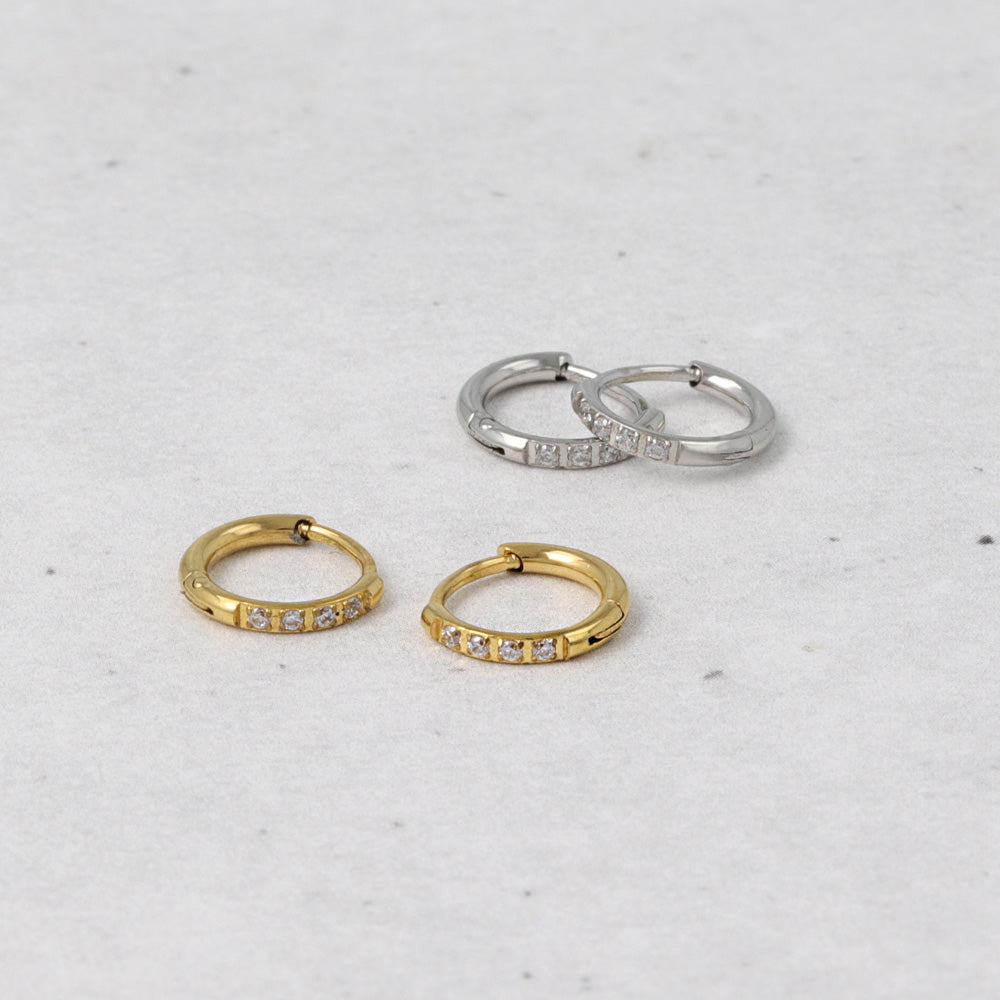Diamante Stainless Steel Huggie Hoop Earrings 8mm
