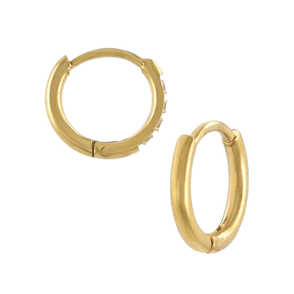 Diamante Stainless Steel Huggie Hoop Earrings 8mm