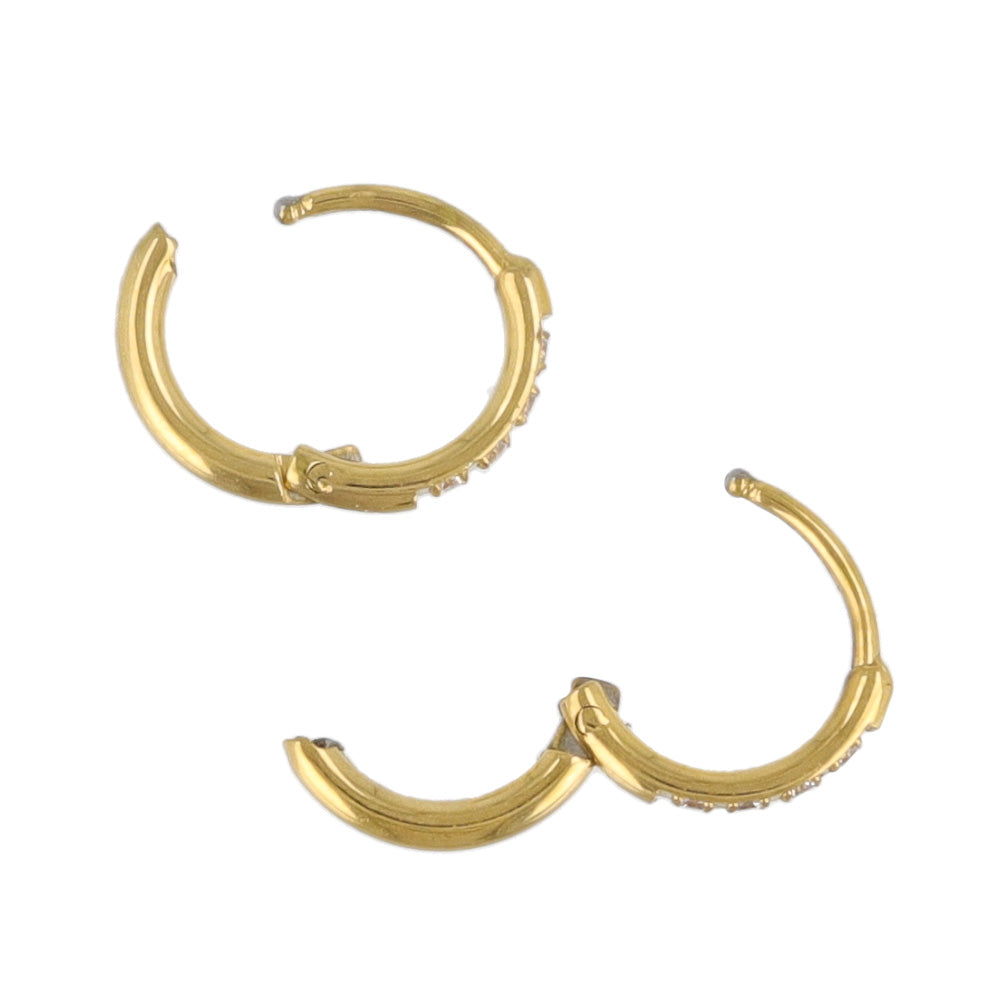 Diamante Stainless Steel Huggie Hoop Earrings 8mm
