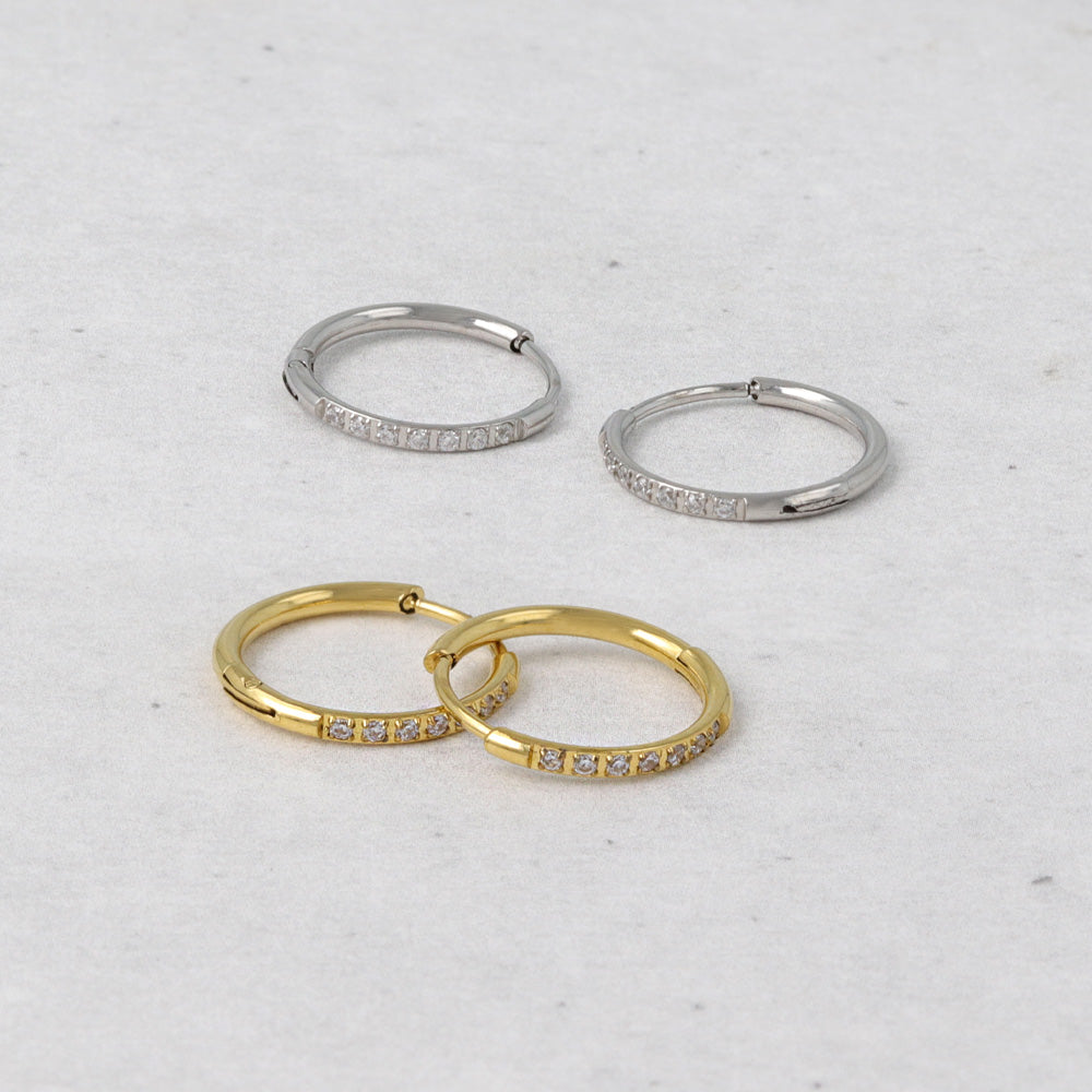 Diamante Stainless Steel Huggie Hoop Earrings 12mm