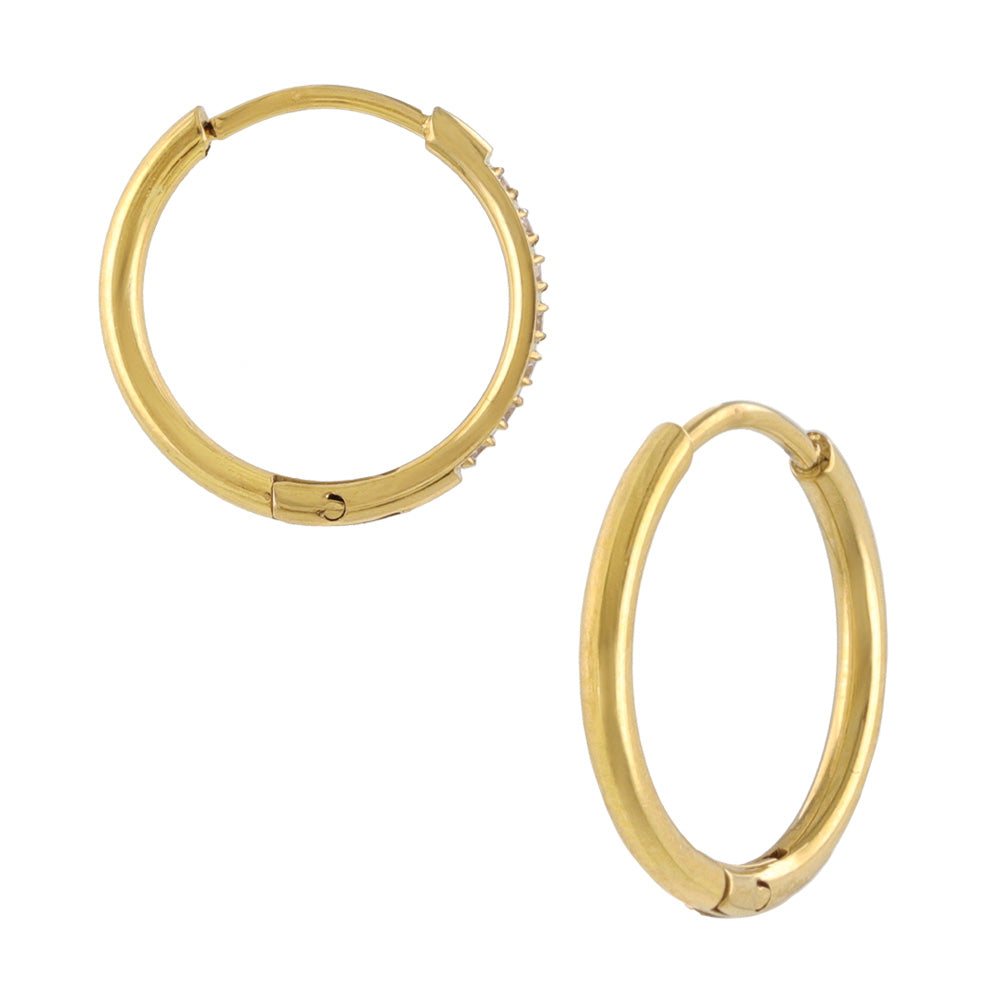 Diamante Stainless Steel Huggie Hoop Earrings 12mm