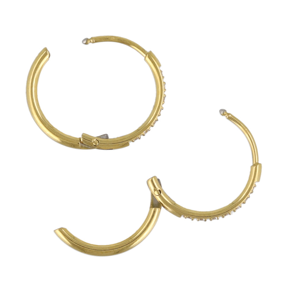 Diamante Stainless Steel Huggie Hoop Earrings 12mm