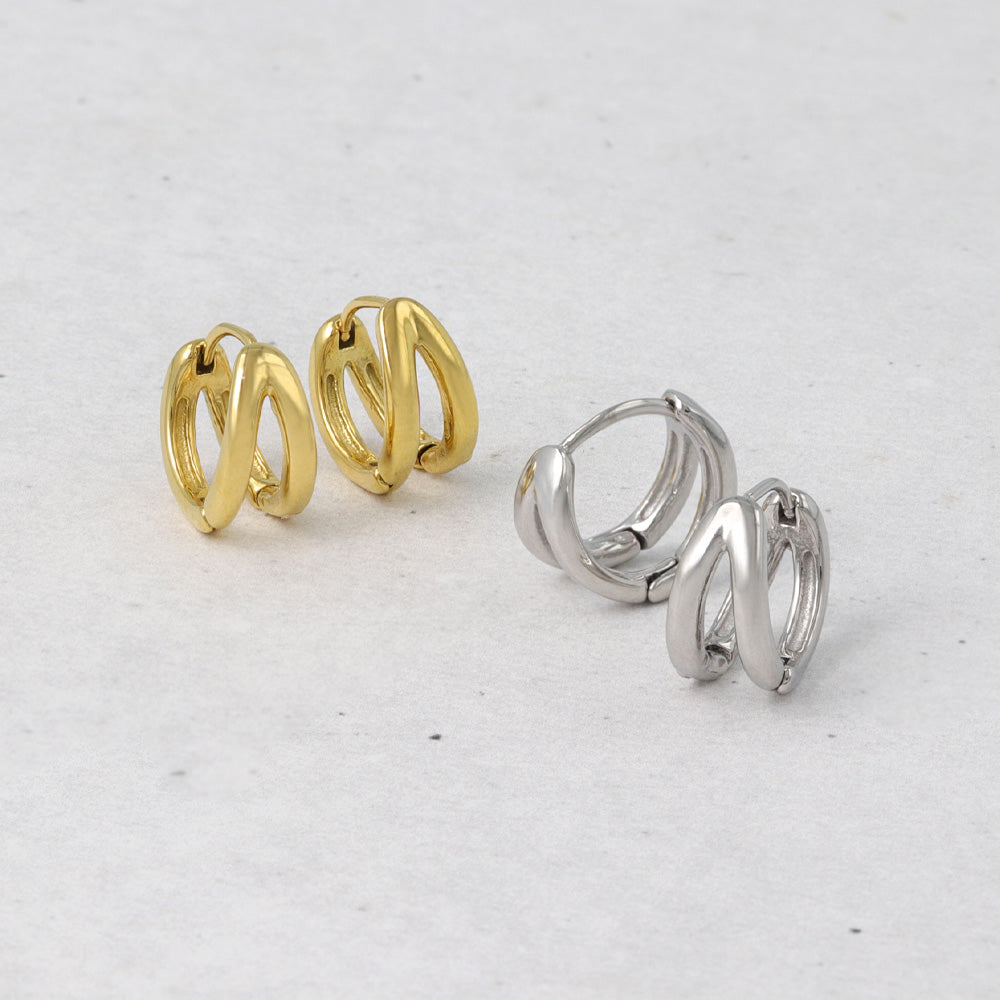 Stainless Steel Double Row Huggie Hoop Earrings 12mm