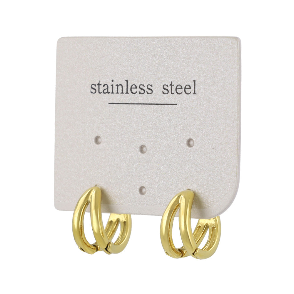 Stainless Steel Double Row Huggie Hoop Earrings 12mm