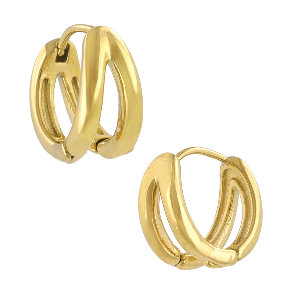 Stainless Steel Double Row Huggie Hoop Earrings 12mm