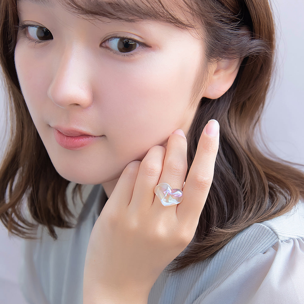 Iridescent Acrylic Heart Ring