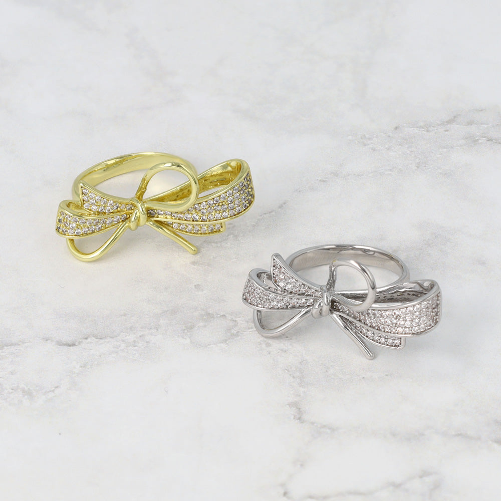 Sparkling Bow Open Ring - osewaya