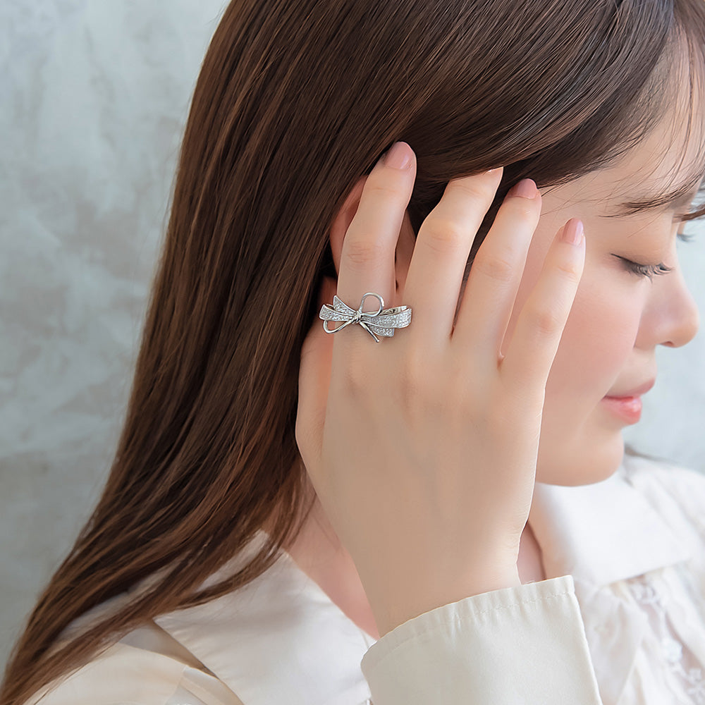 Sparkling Bow Open Ring