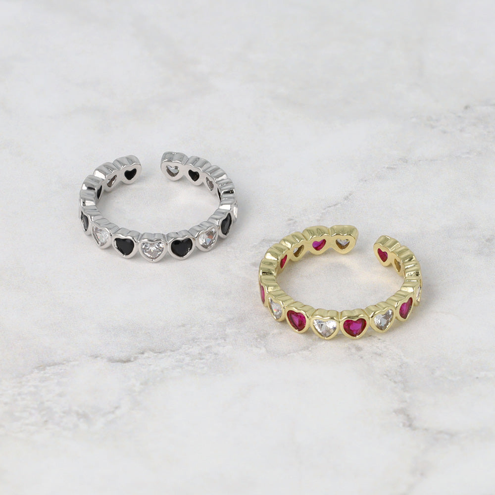 Sparkling CZ Heart Open Ring - osewaya