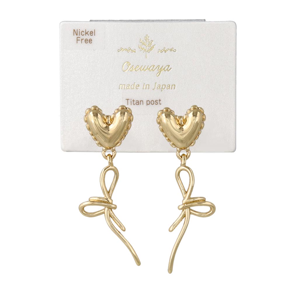Puffed Heart and Bowknot Earrings