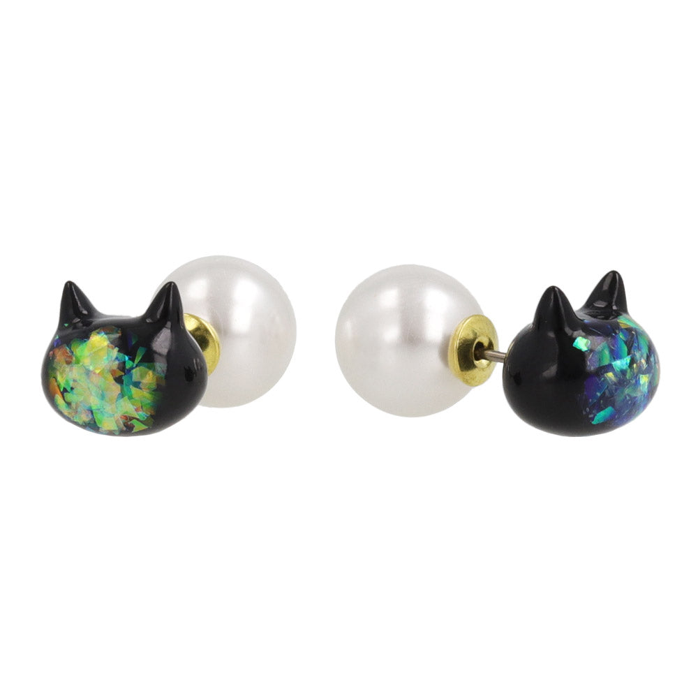 Iridescent Cat Front Back Earrings