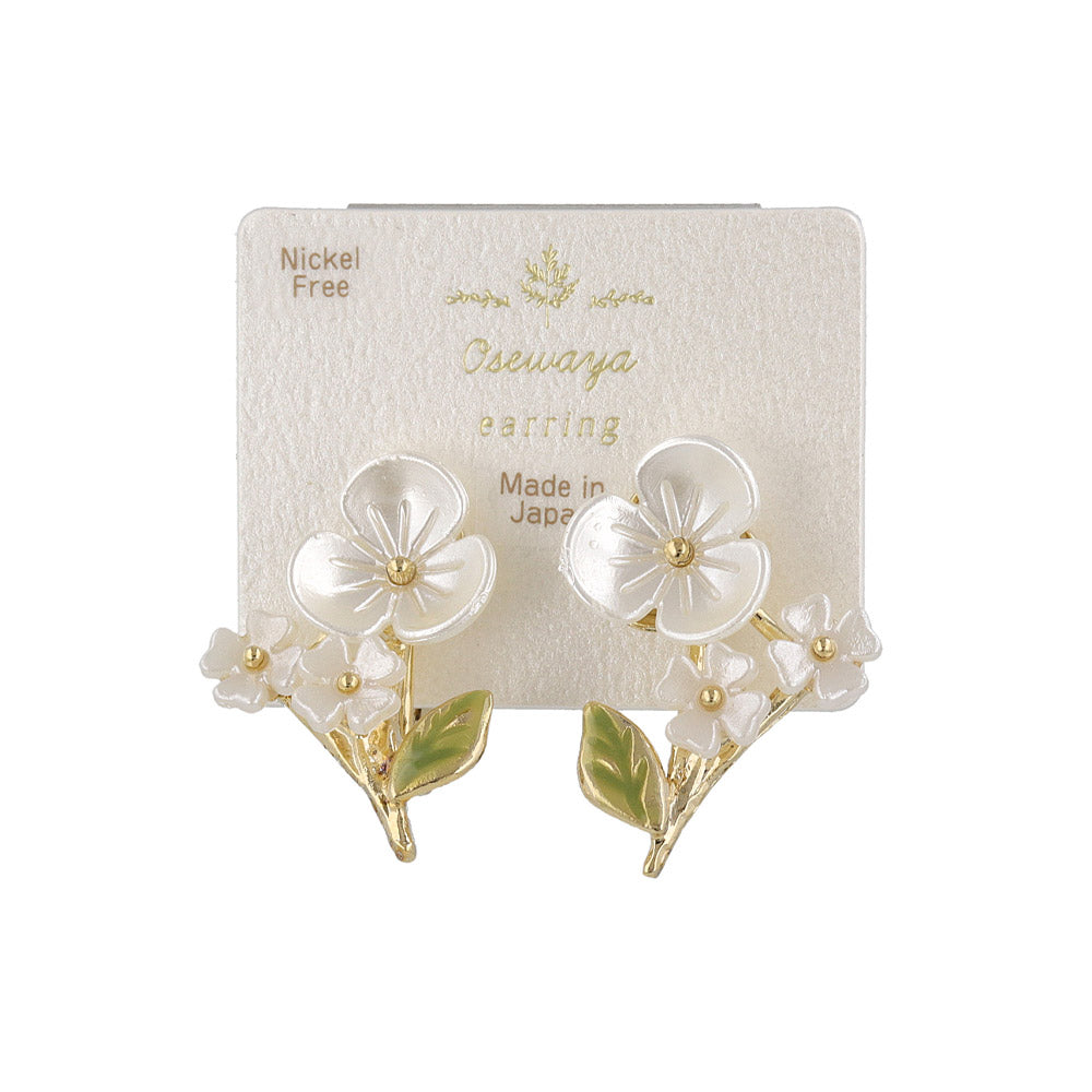 White Flower Clip On Earrings