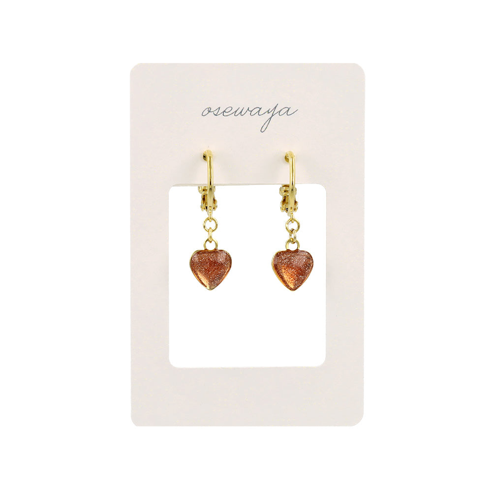 Glittery Heart Drop Clip On Hoops