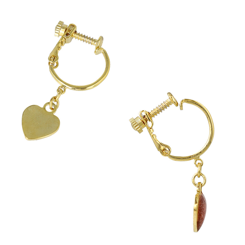Glittery Heart Drop Clip On Hoops