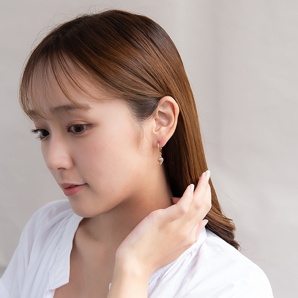 Glittery Heart Drop Clip On Hoops