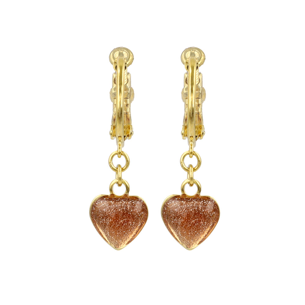 Glittery Heart Drop Clip On Hoops