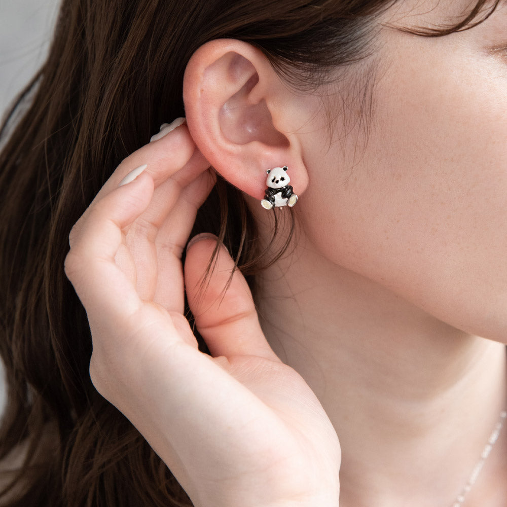 Osuwari Panda Clip On Earrings