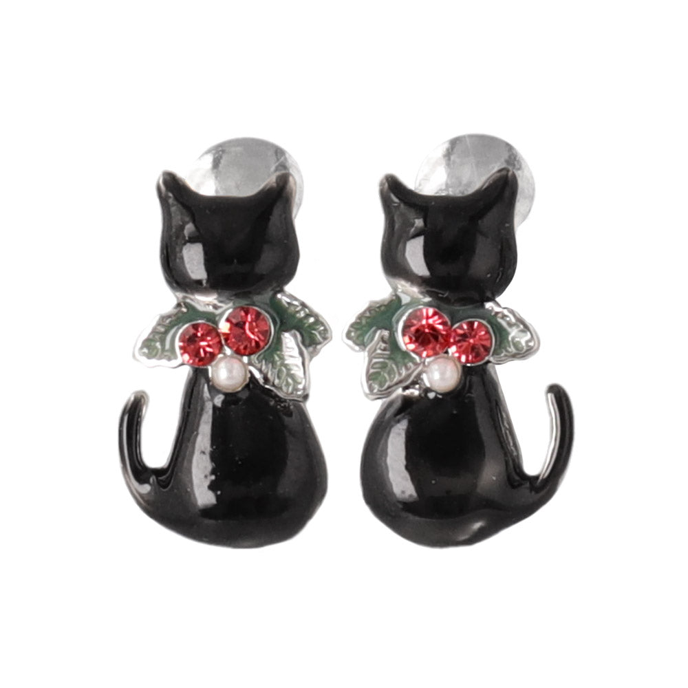 Christmas Cat Clip On Earrings