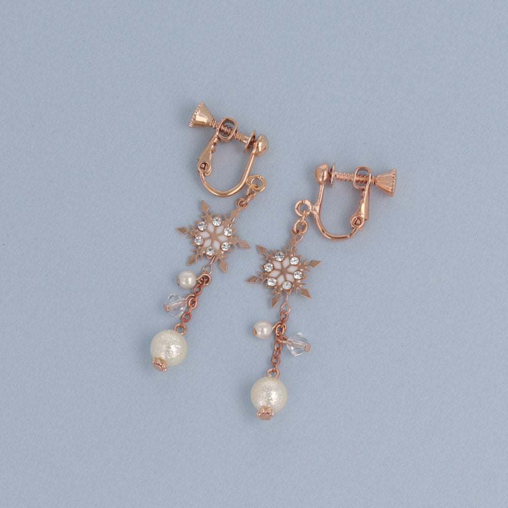 Snowflake and Pearl Clip Ons