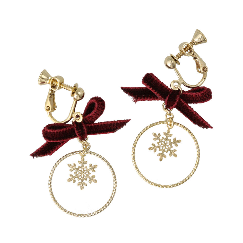 Bow and Snowflake Clip On Earrings