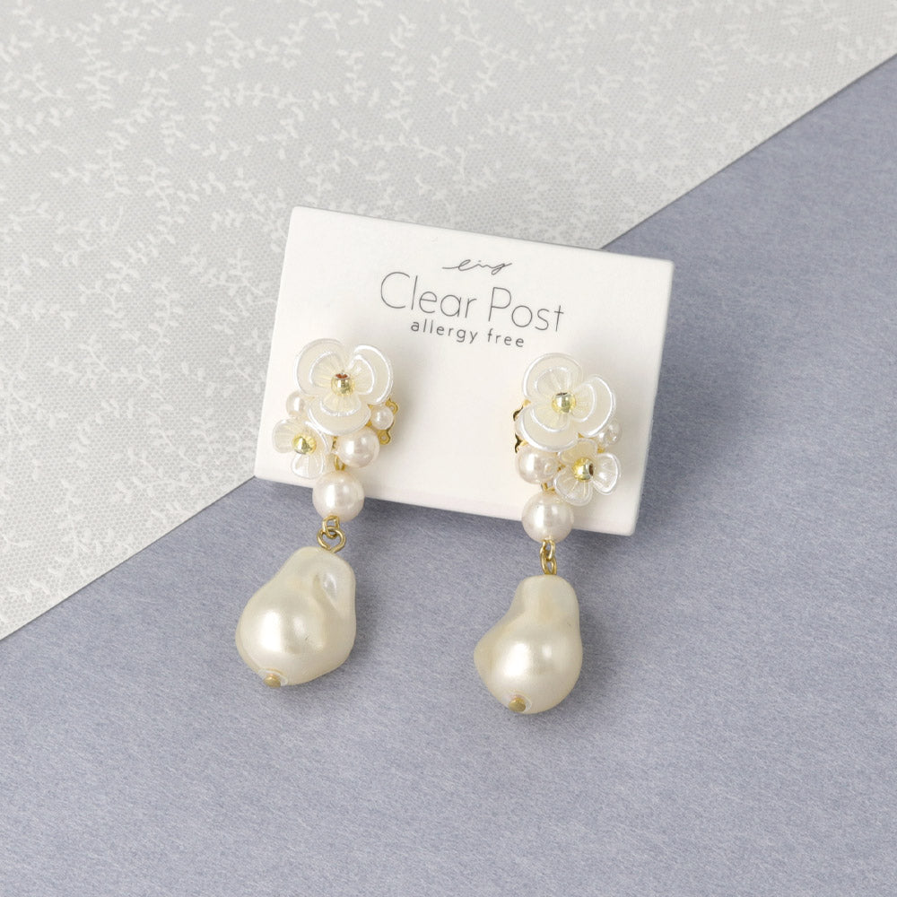 Flower and Baroque Pearl Plastic Earrings