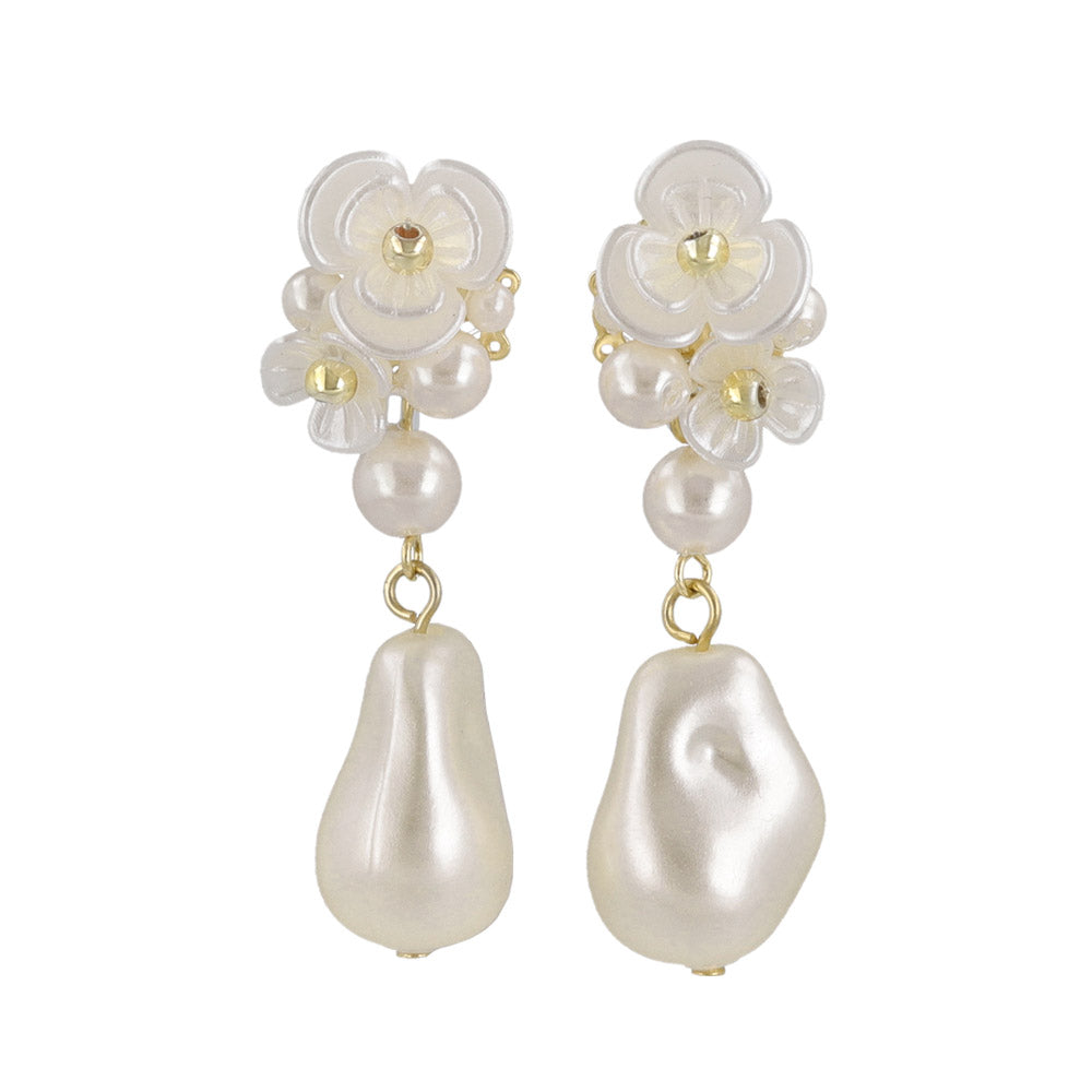 Flower and Baroque Pearl Plastic Earrings
