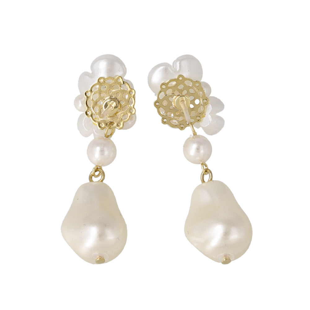 Flower and Baroque Pearl Plastic Earrings