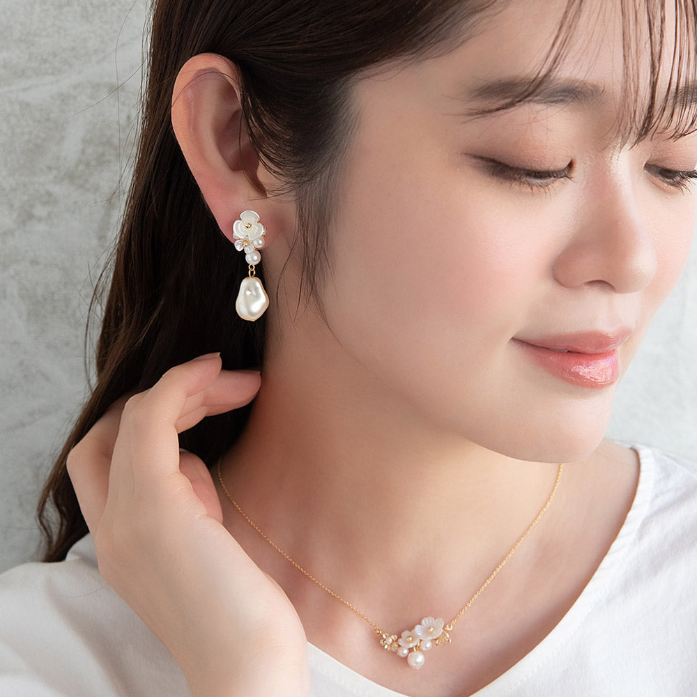 Flower and Baroque Pearl Plastic Earrings