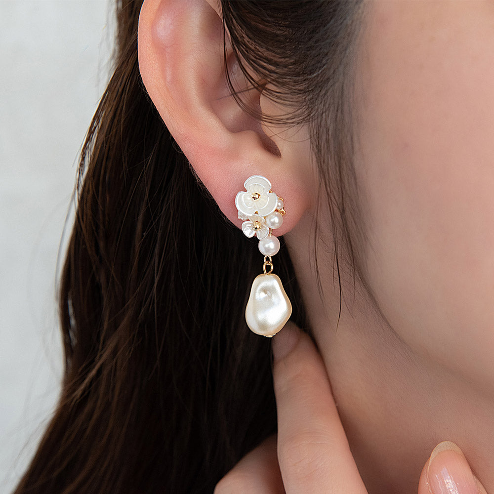 Flower and Baroque Pearl Plastic Earrings