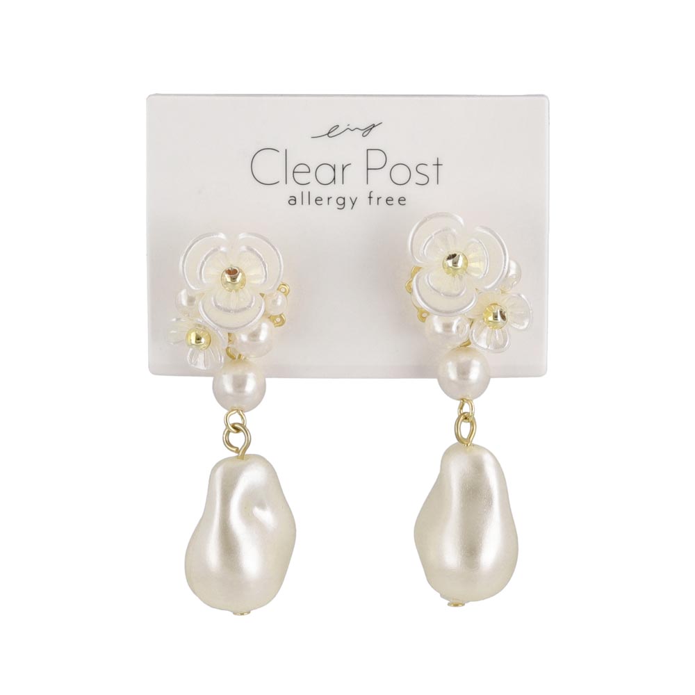 Flower and Baroque Pearl Plastic Earrings