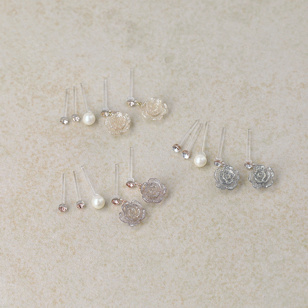 Glitter Rose Plastic Earring Set