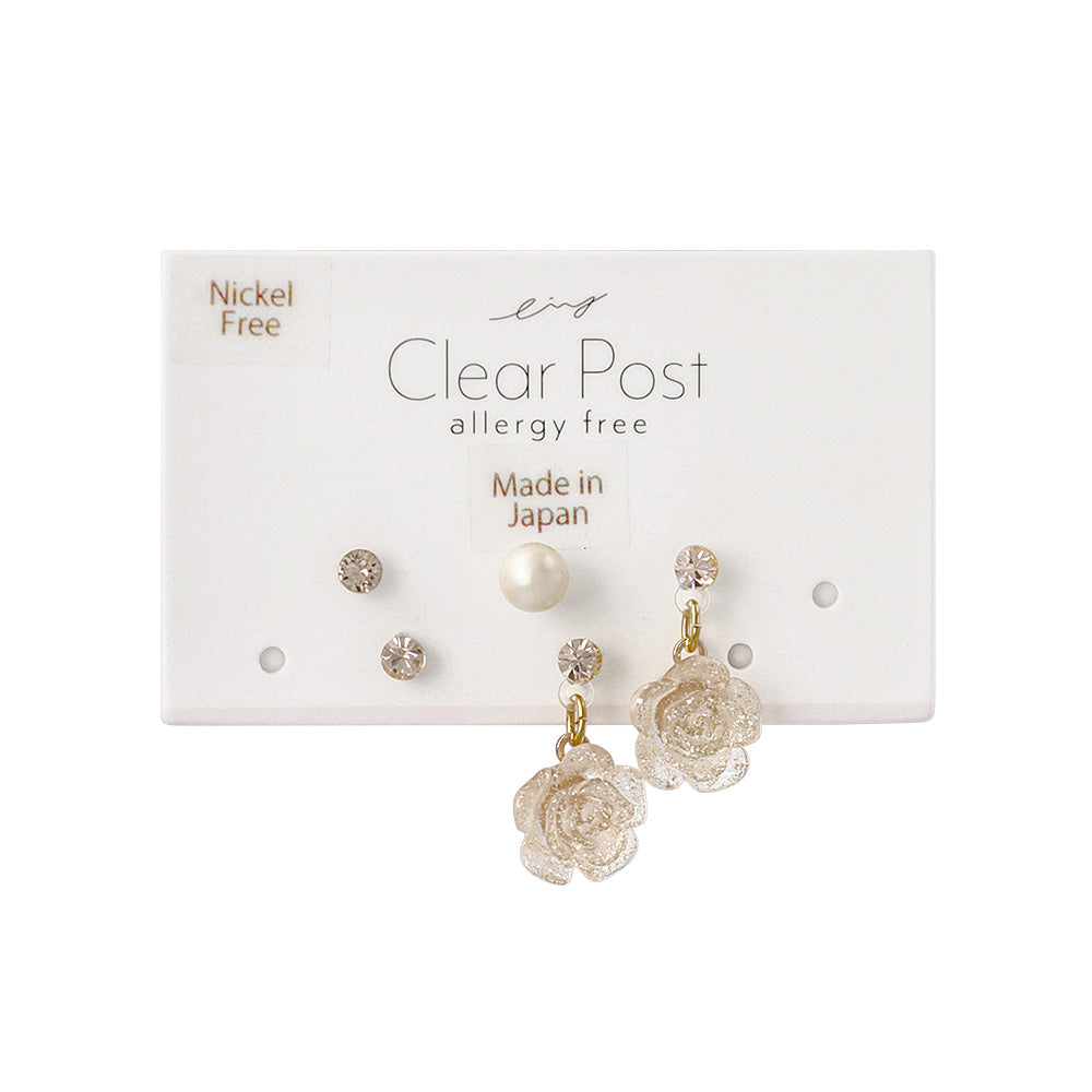 Glitter Rose Plastic Earring Set