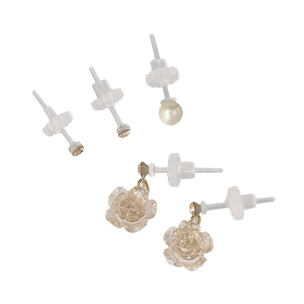 Glitter Rose Plastic Earring Set